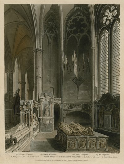 Westkant van de St. Erasmuskapel, Westminster Abbey, Londen door Augustus Charles Pugin